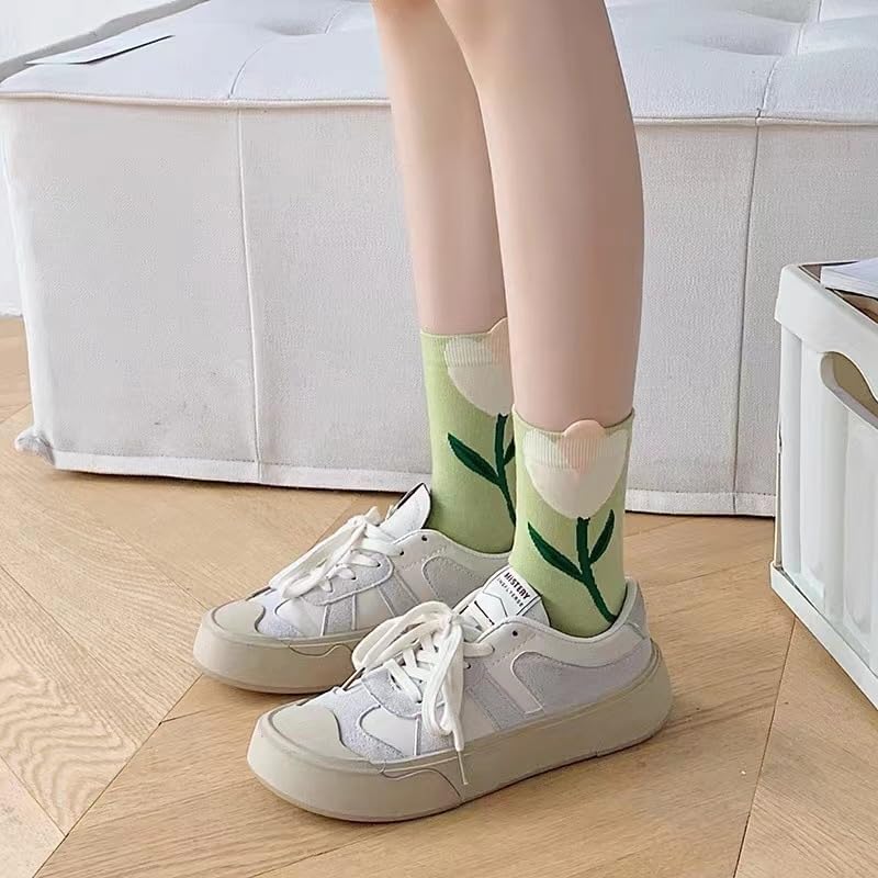MarJunSep Cute Floral Crew Socks for Women Teen Girls Flower Cottagecore Frilly Vintage Fancy Cotton Socks - Image 2